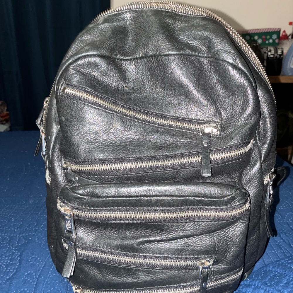 Black Leather Men's Backpack
